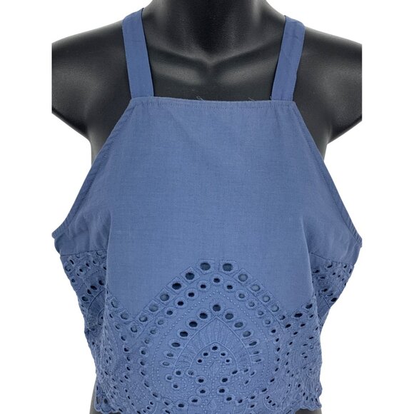 Abercrombie & Fitch Women Size Small Blue Eyelet Crop Top Blouse Sleeveless New - Picture 3 of 7